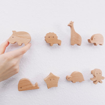 4x Wandhaken Tiere aus Holz, Garderobe für Kinderzimmer